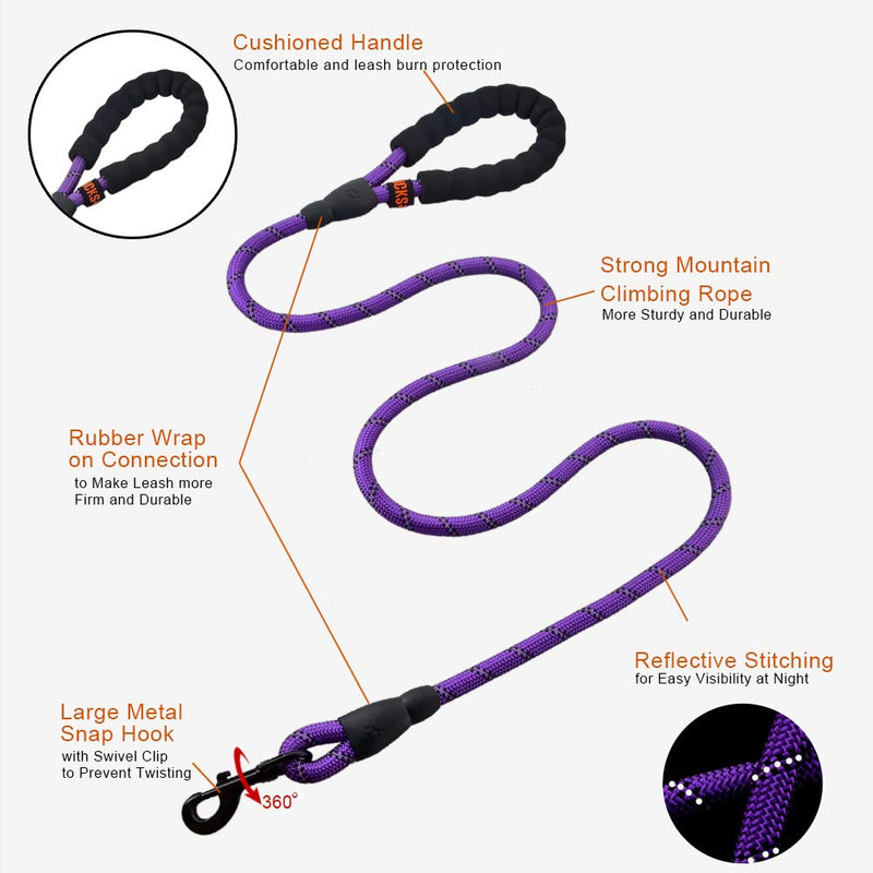 U-picks Purple Collar and Lead Set, Strong Rope Dog Lead with Premium Dog Collar Comfort and Reflective for Medium Large Dog - PawsPlanet Australia