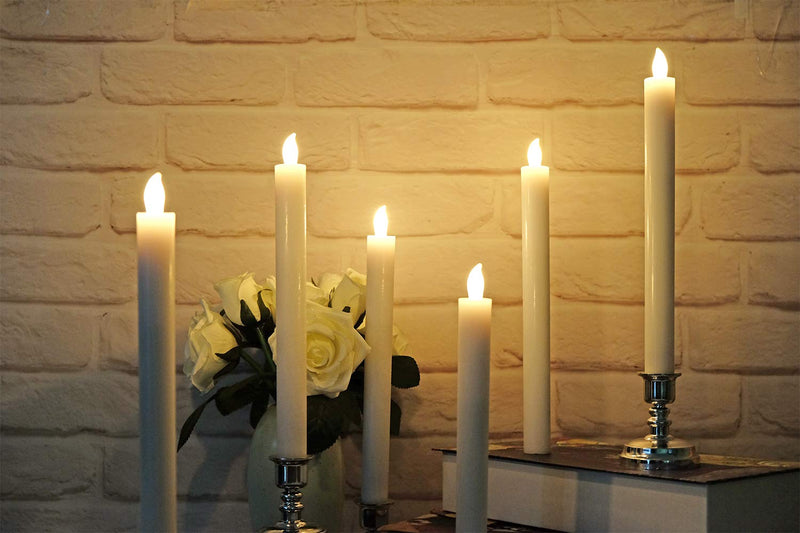 Eldnacele Flameless Window Candles with Remote Timer, Flickering Battery Operated Ivory LED Taper Candles Pack of 6, Real Wax with Gold Holders for Church Dinning Wedding Party Decoration, Ivory - PawsPlanet Australia