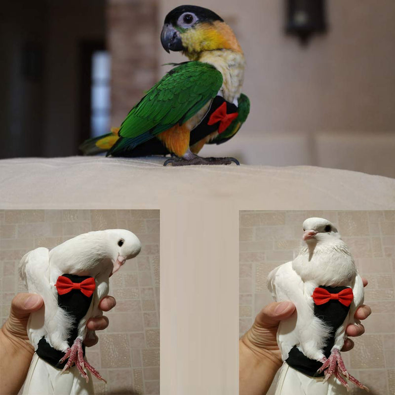 ASOCEA 2 Pack Bird Diaper Parrot Flight Suit Reusable Parrots Nappies with Bowtie Decor Pet Clothes for Budgie Parakeet Cockatiel Cockatoo African Macaw Wedding Anniversary Christmas Birthday Party - PawsPlanet Australia