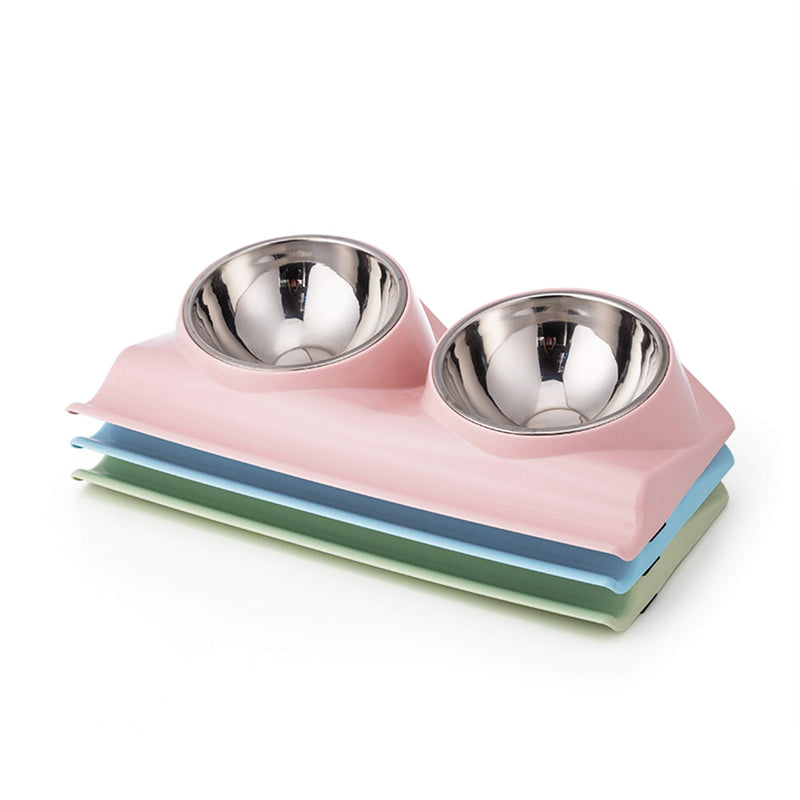 [Australia] - Vealind Double Pet Dog Bowl with Raised Stand, 15 Degree Tilted Non Slip Cat Food and Water Feeding Bowls Blue 