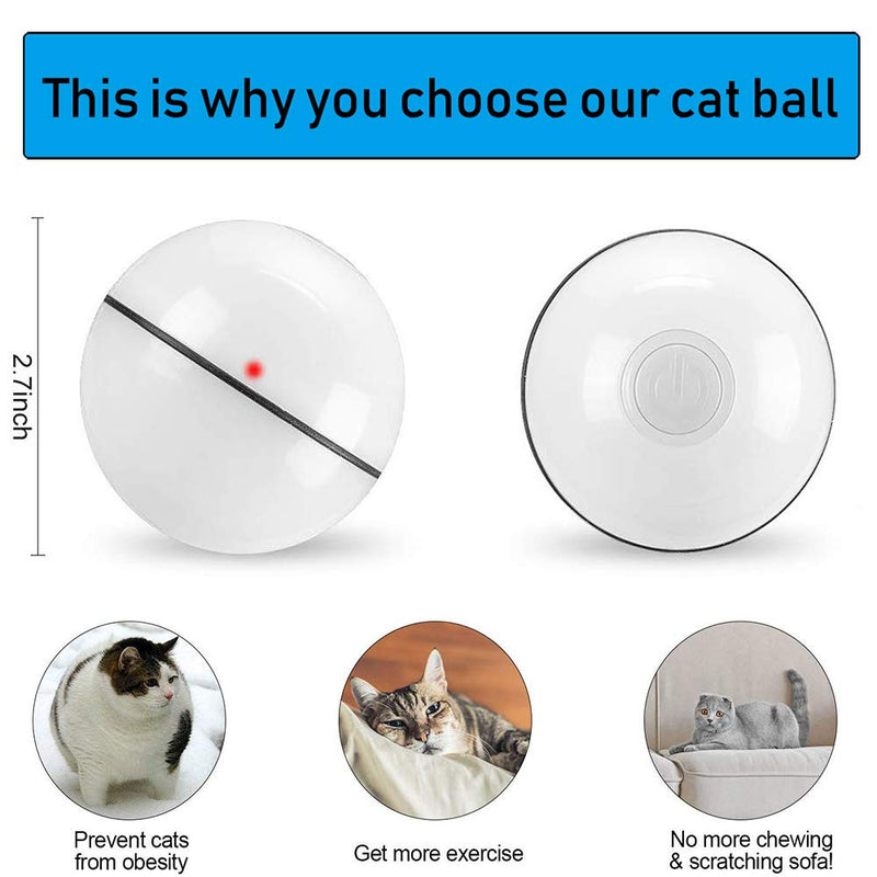 CHOKMAX Cat Toys Balls, Interactive Smart Cat Toy, Automatic Rechargeable LED Light Self Rotating Rolling Ball Pet Exercise Teaser Chaser Toy for Indoor Cats White - PawsPlanet Australia