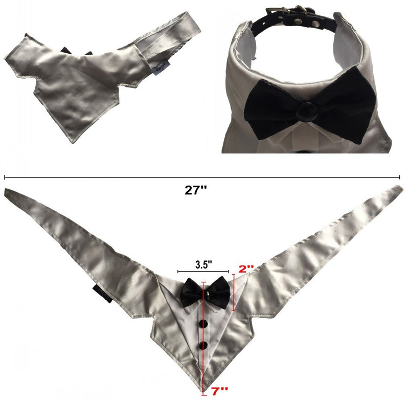 Vedem Formal Dog Tuxedo Bandana Collar with Bowtie, Adjustable Pet Satin Triangle Bibs Scarf for Wedding, Party and Birthday Grey - PawsPlanet Australia