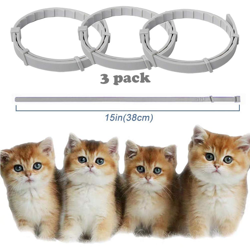 Wustentre Cat Calming Collars 3 Pack, Pheromone Calming Collar for Cats, Natural, Adjustable, Waterproof Relieve Cat Anxiety Collar, Kitten Pheromone Collars for 60 Days Safe Use grey - PawsPlanet Australia