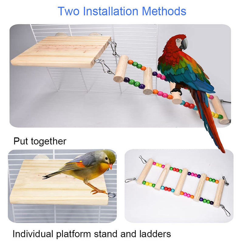 Bird Ladder Toys, Wood Parrot Bird Perch Stand Platform with 8 Ladders Swing Bridge for Pet Training Playing, Flexible Birds Cage Accessories Decoration for Cockatiel Parakeet - PawsPlanet Australia