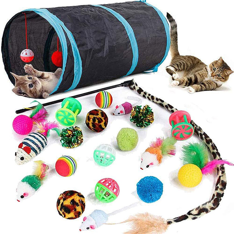 Speedy Panther 21 Pieces Cat Toy Set Cat Tunnel Interactive Cat Toy for Kittens Feather Toy Cat Balls Toy Mice for Cats - PawsPlanet Australia