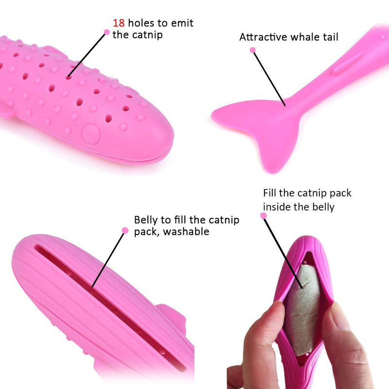 [Australia] - Sufadu Cat Toys Premium Silicone Whale Catnip Toys for Cats,Interactive Chew and Toothbrush,Catnip Rechargeable, 1 Whale and 3 Gifted Pack of Catnip for Kitten Kitty Cats Purple Fish 