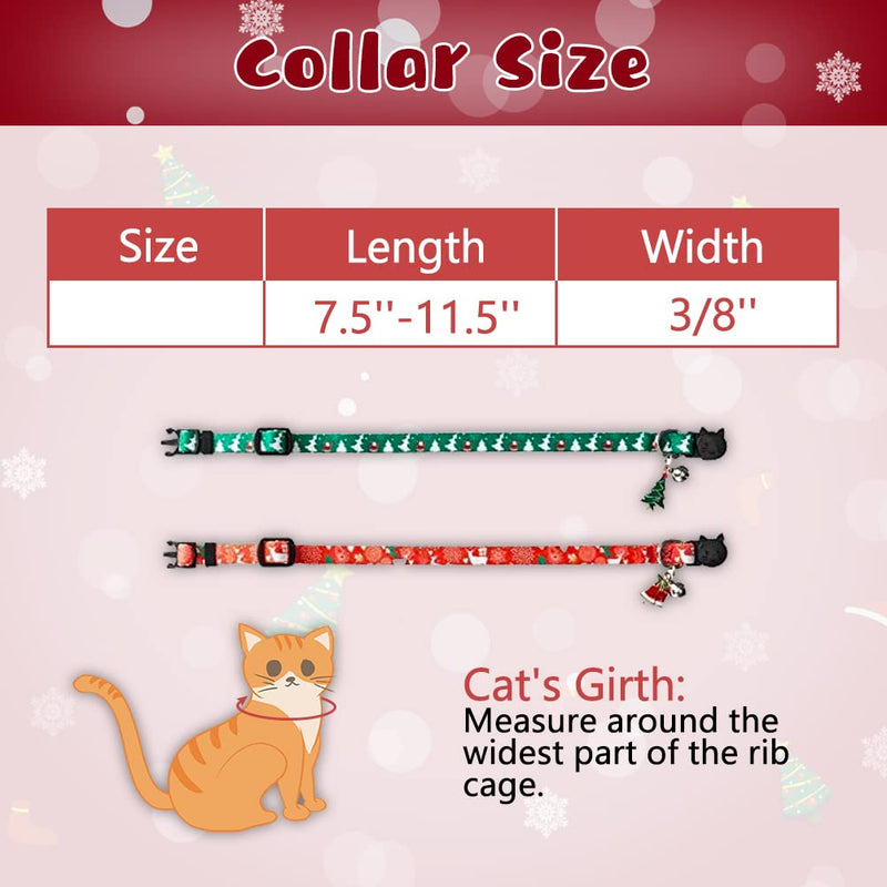 KOOLTAIL Christmas Cat Collars 2 Pack Breakaway Collar Set for Cats, Puppy Red & Green 7.5"-11.5" - PawsPlanet Australia