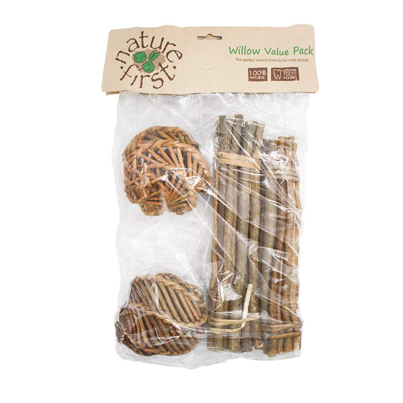 Happypet® Nature First Willow Value Pack - 2 Willow Sticks & 2 Willow Balls - Suitable for Small Animals - PawsPlanet Australia