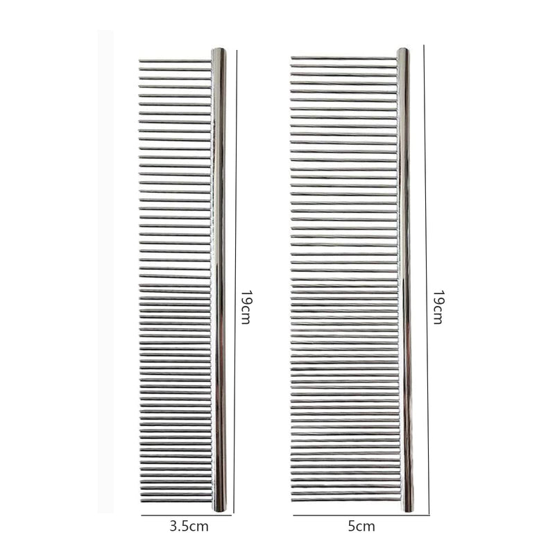 N-A Pet Comb, 2Pcs Stainless Steel Combing Tool for Dog and Cat Long Hair Comb (19 x 3.5 cm, 19 x 5 cm) - PawsPlanet Australia