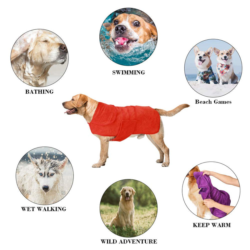 TUYU Dog Bathrobe Towel Microfiber Pet Drying Moisture Absorbing Towels Coat, Dog Drying Coat Keeps Your Dogs, Cats,Home and Car Clean & Dry Super Absorbent (L, RED) L - PawsPlanet Australia