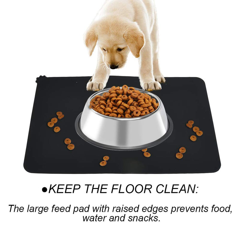 BUYGOO Pet Food Mat for Cat Dogs, Large Silicone Feeding Mat Non-slip Bowl Mat for Puppy Kitty(Black) - PawsPlanet Australia