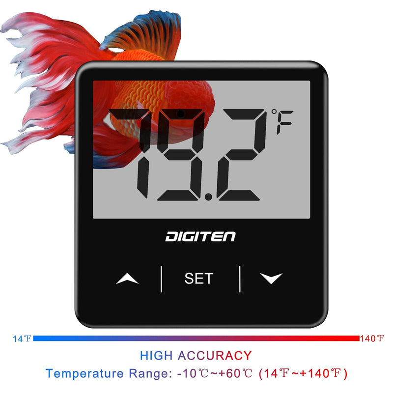 DIGITEN Aquarium Thermometer Digital Fish Tank Thermometer Stick On Water Terrarium Temperature Sensor with Large LCD Display High Low Alarm Reptiles Thermometer for Turtle Lizard Amphibians Reef Black - PawsPlanet Australia