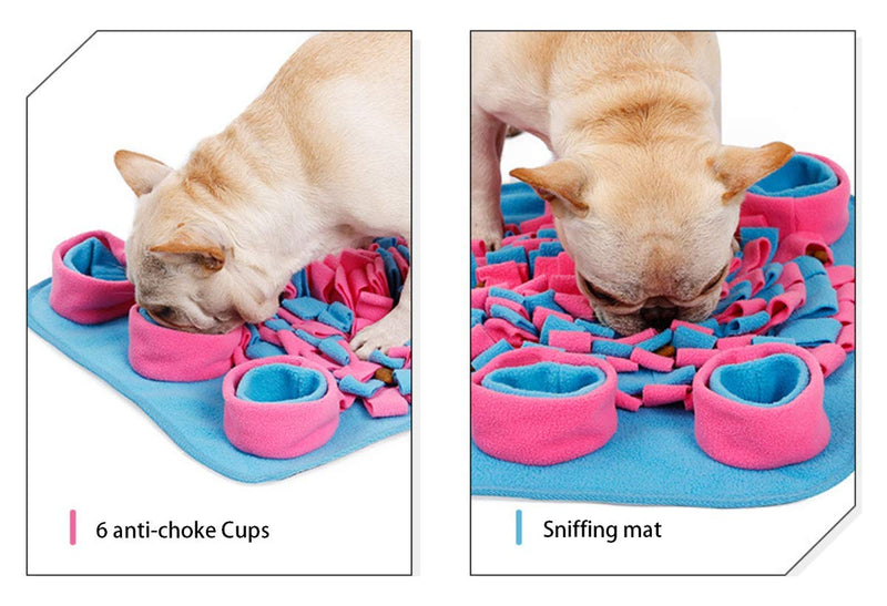 [Australia] - TabEnter Machine Washable Pet Snuffle Mat, Collect Play, Train Sniffing, Slow Feed Function in 1, for Dogs, Cats and Other Small and Medium Sized Pets (L: 17.7 in W: 17.7 in) (Blue and Pink) 