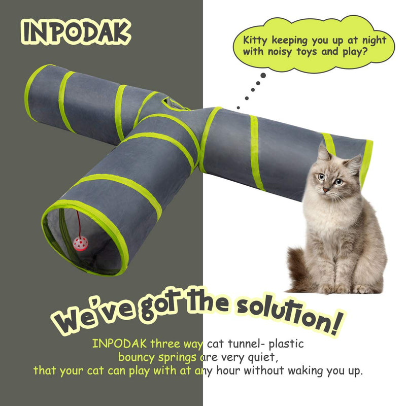 [Australia] - INPODAK 3 Way Cat Tunnel for Indoor Cat, Three Way Kitten Tube Tunnel with Peek Hole, Ferret Tunnel Tube Hideaway Toy, Puppy Rabbit Small Pet Interactive 