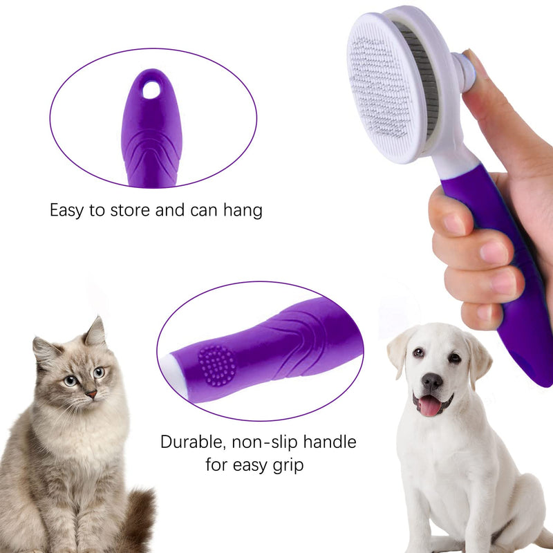 Cat Grooming Brush, Self Cleaning Slicker Brushes for Dogs Cats Pet Grooming Brush Tool Gently Removes Loose Undercoat, Mats Tangled Hair Slicker Brush for Pet Massage-Self Cleaning (Purple) - PawsPlanet Australia