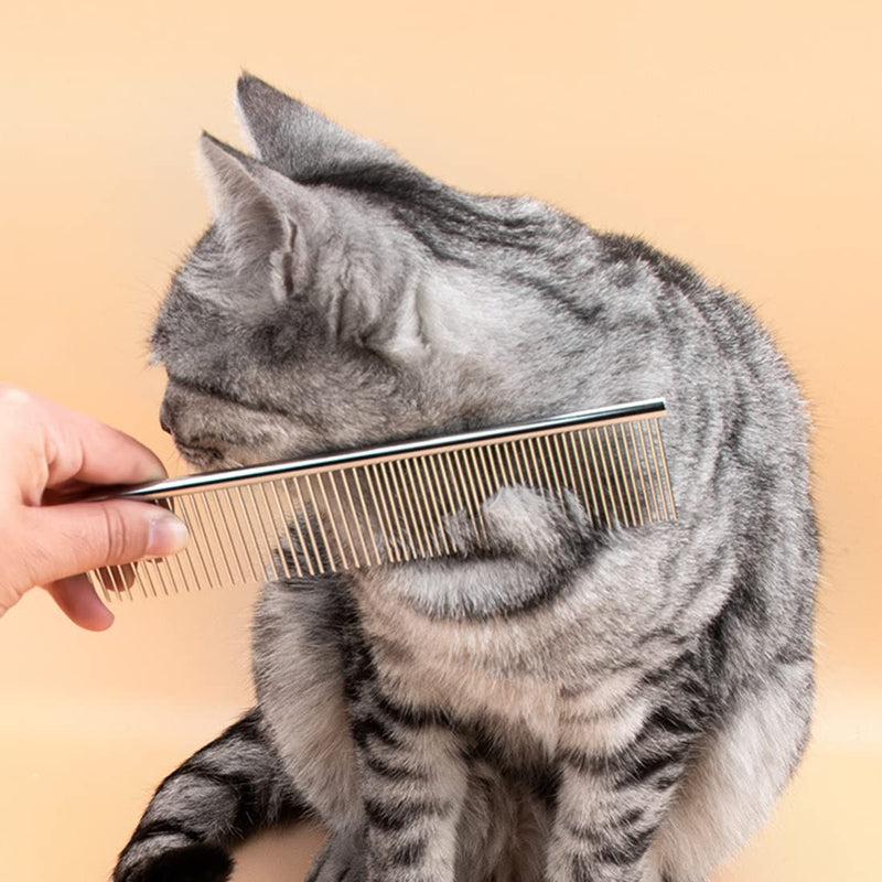 MenYiYDS Steel Pet Comb with Rounded Ends Stainless Steel Teeth Metal Cat Dog Tangle and Knot Removal Grooming Tool for Deshedding - PawsPlanet Australia