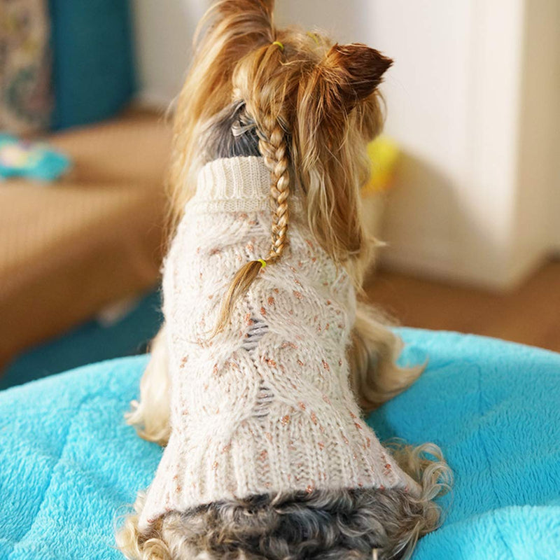 KYEESE Dog Sweaters Turtleneck Dog Pullover Sweater Knitwear with Golden Yarn Warm Pet Sweater for Fall Winter X-Small Beige - PawsPlanet Australia