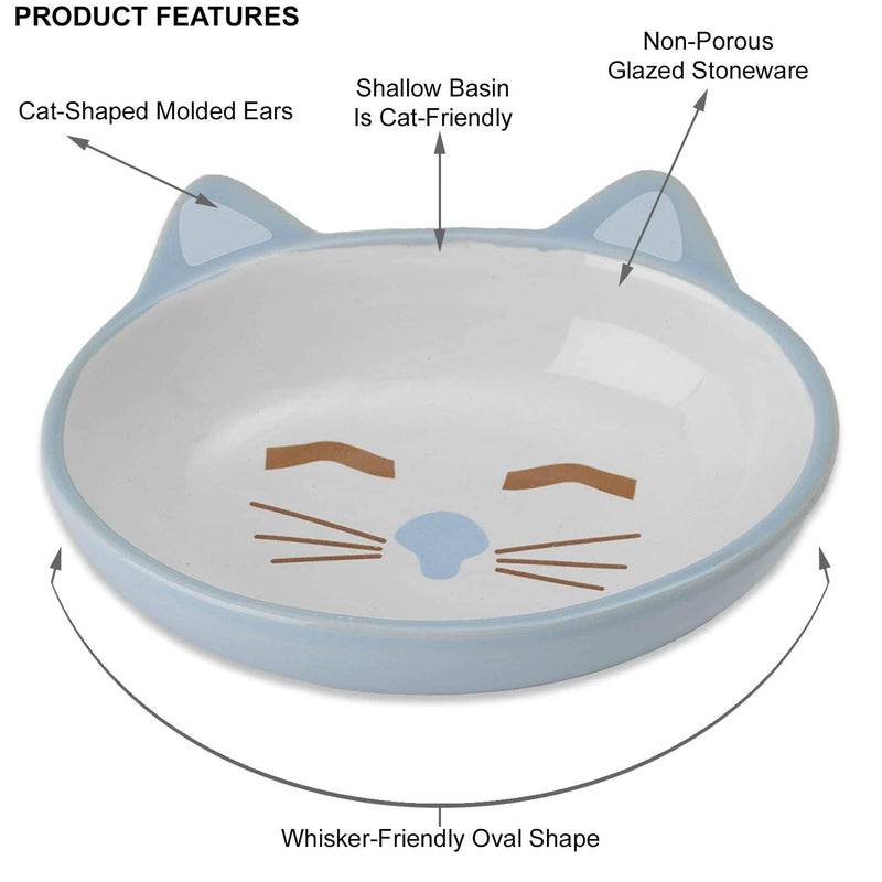 PetRageous Oval Frisky Kitty Stoneware Cat Bowl 5.5-Inch Wide and 1.5-Inch Tall Saucer with 5.3-Ounce Capacity and Dishwasher Safe is Great for Cats Blue - PawsPlanet Australia