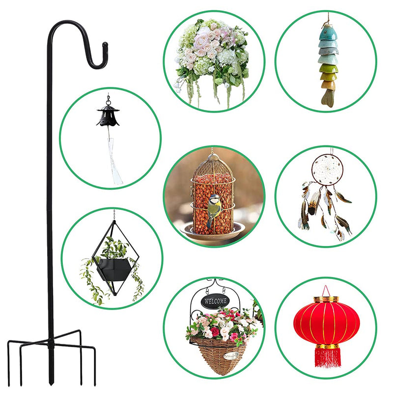 Adjustable Height Shepherd Crook Hooks with 5 Prong Base, Heavy Duty Rust Resistant Metal Border Hook for Bird Feeders, Solar Lights, Lanterns, Flower Ball, Plant and Christmas Decorations(168cm) Height 168cm Diameter 1.6cm - PawsPlanet Australia