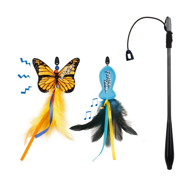 Suhaco Cat Feather Toys, Interactive Teaser Catnip Toy, Retractable Cat Teaser Wand Toy with 2 Different Feather - PawsPlanet Australia