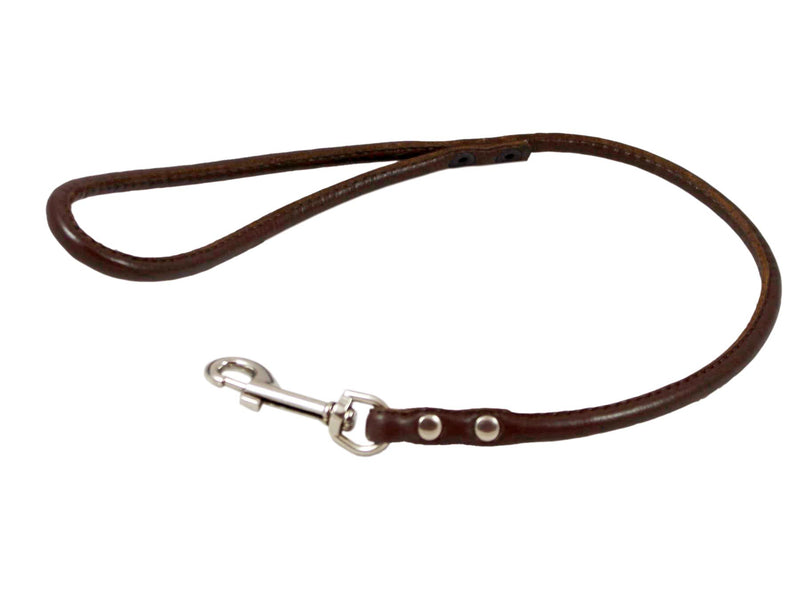 [Australia] - Round Genuine Rolled Leather Dog Short Leash 24" Long 3/8" Wide Brown for Medium Breeds 