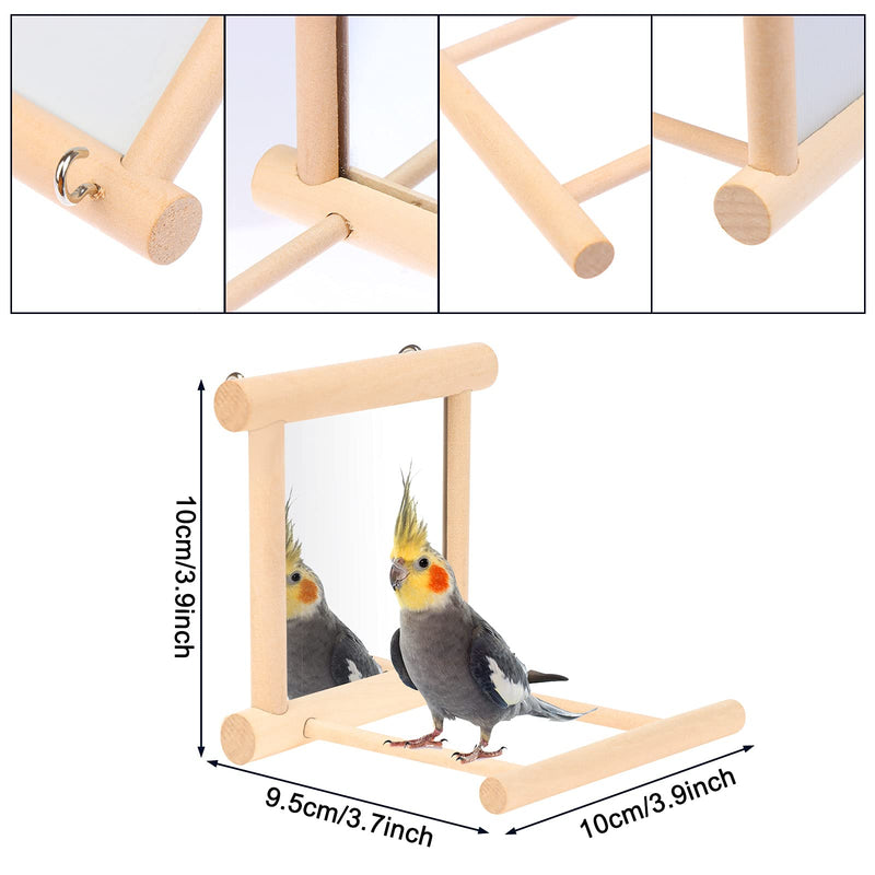 Uoeo 3 Pack Bird Mirror Toys with Perch Wooden Parrots Stand Accessories Parakeets Hanging Swing Cage Interactive Toys for Budgies African Greys Parakeet Lovebird Cockatiel - PawsPlanet Australia