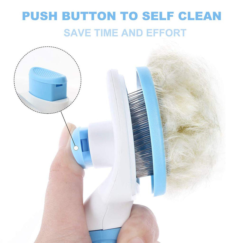 [Australia] - ZPP Pet Grooming Brush Self Cleaning Slicker Supplies Dogs Cats Tools Removes Undercoat Tangled Hair Rake Short Long Hair Mats Tangles Loose Hair Treatment Dander Dirt Massages Particle Blue 