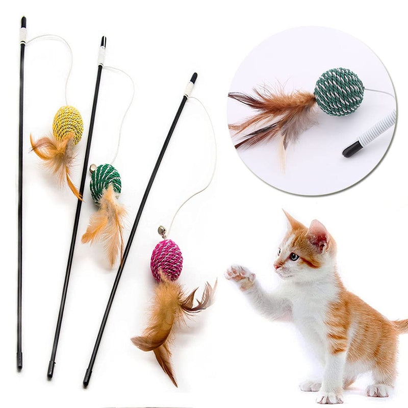 GingerUPer Feather Teaser Cat Toy, Interactive Cat Teaser Wand with Bells and Feather, Cat Toys for Indoor Cats Kitten Interactive Training(6PCS) - PawsPlanet Australia