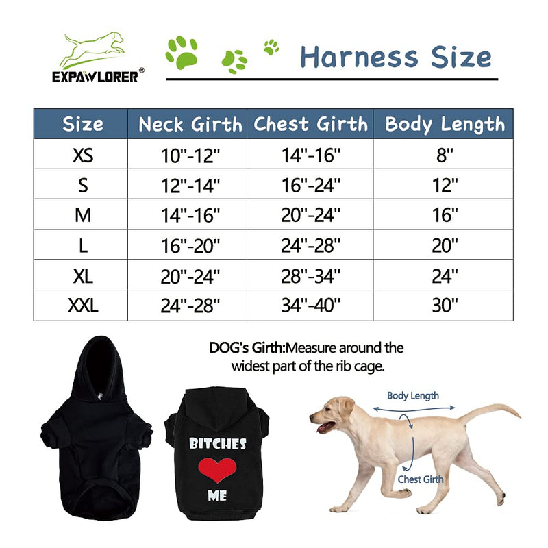 EXPAWLORER "Bitches Love ME Dog Hoodies Fleece Sweater Shirt Black Small - PawsPlanet Australia