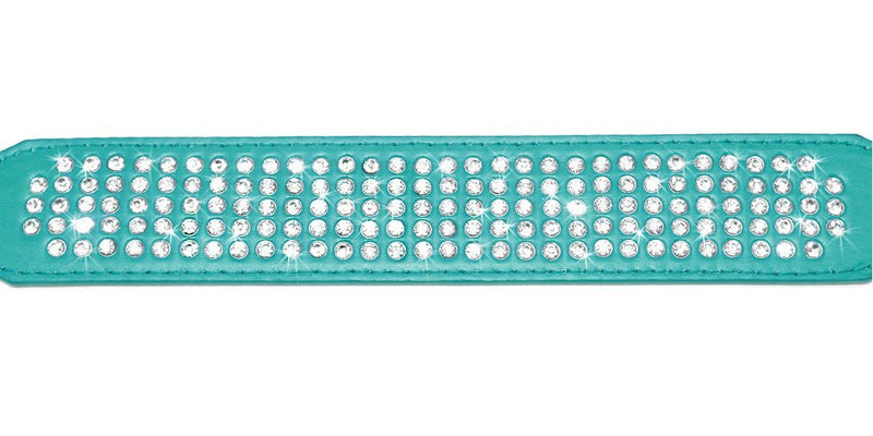 [Australia] - Beirui Rhinestones Dog Collars - 2" Width with 5 Rows Full Sparkly Crystal Diamonds Studded PU Leather - Beautiful Bling Pet Appearance for Medium & Large Dogs 21-24" Turquoise 