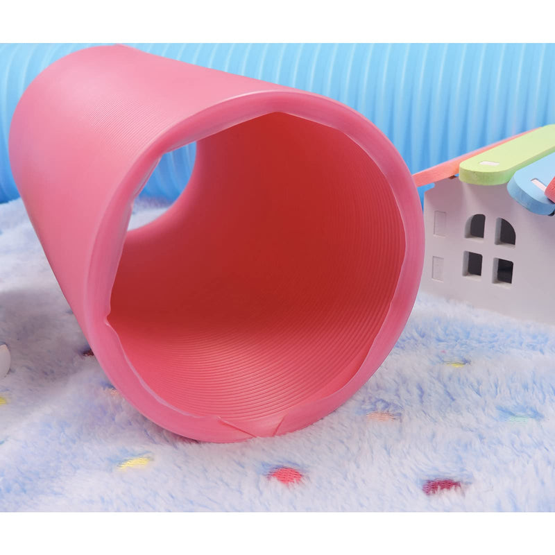 Andiker Hamster Tube and Fleece Blanket, Extendable Plastic Crinkle Small Animal Play Tunnel and Soft Fluffy Mat for Hamsters, Rats,Gerbils, Guinea Pigs, Chinchillas, Drawf Rabbits (Blue) Blue - PawsPlanet Australia
