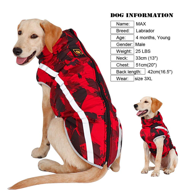 Didog Warm Fleece Dog Winter Coat Jacket, Waterproof Dog Apparel,Reflective Dog Snowsuit, Fit Medium Large Dogs Chest-24.5 inch; Back Length-21.5 inch Red Camouflage - PawsPlanet Australia