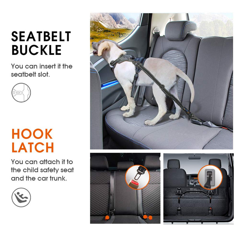 Dog seat belt 3 in 1, car belt dog reflective, with adjustable elastic shock absorption and strong carabiner seat belt, with storage bag. for all dog breeds & cars. - PawsPlanet Australia