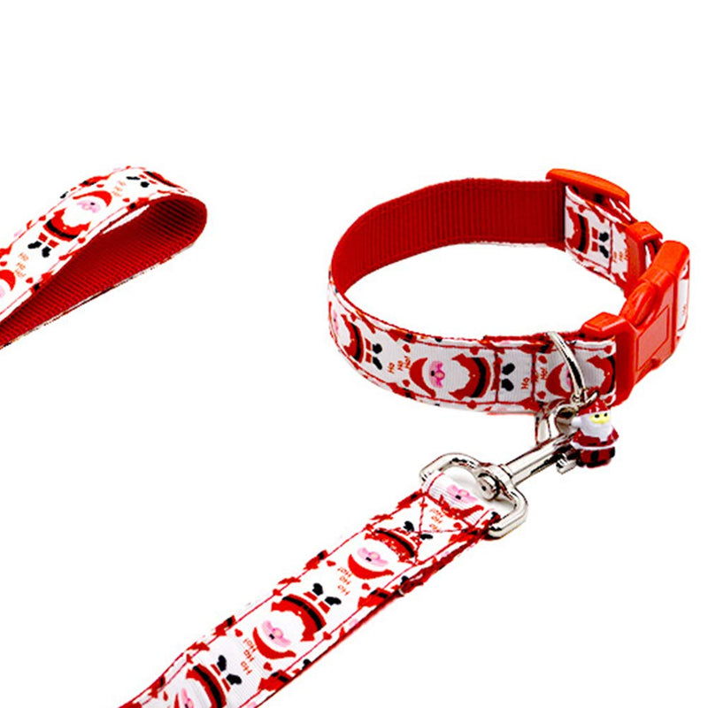 POPETPOP Christmas Pattern Dog Collar and Leash Set, Multiple-Use Long Polyester Training Lead, Perfect for Daily Walking Running Training - PawsPlanet Australia