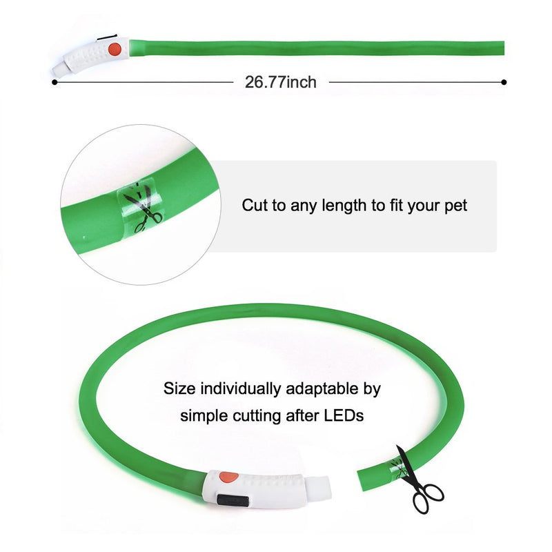 [Australia] - Domi USB Rechargeable LED Dog Collar Glowing Pet Collar, 3 Flashing Mode Light Up Dog Collar, Silicone Cuttable Dog Collar for Your Small Medium Large Dogs& Cats Green 