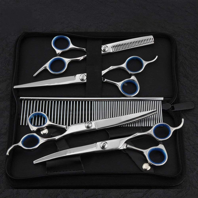 Pet Grooming Scissors Set, 5 Pieces Stainless Steel Pet Trimmer Kit, Professional Grooming Scissors Hair Care for Dog Cat With 7.5-inch Cutting Scissors, Thinning Shear, Curved Scissors, Grooming Comb - PawsPlanet Australia