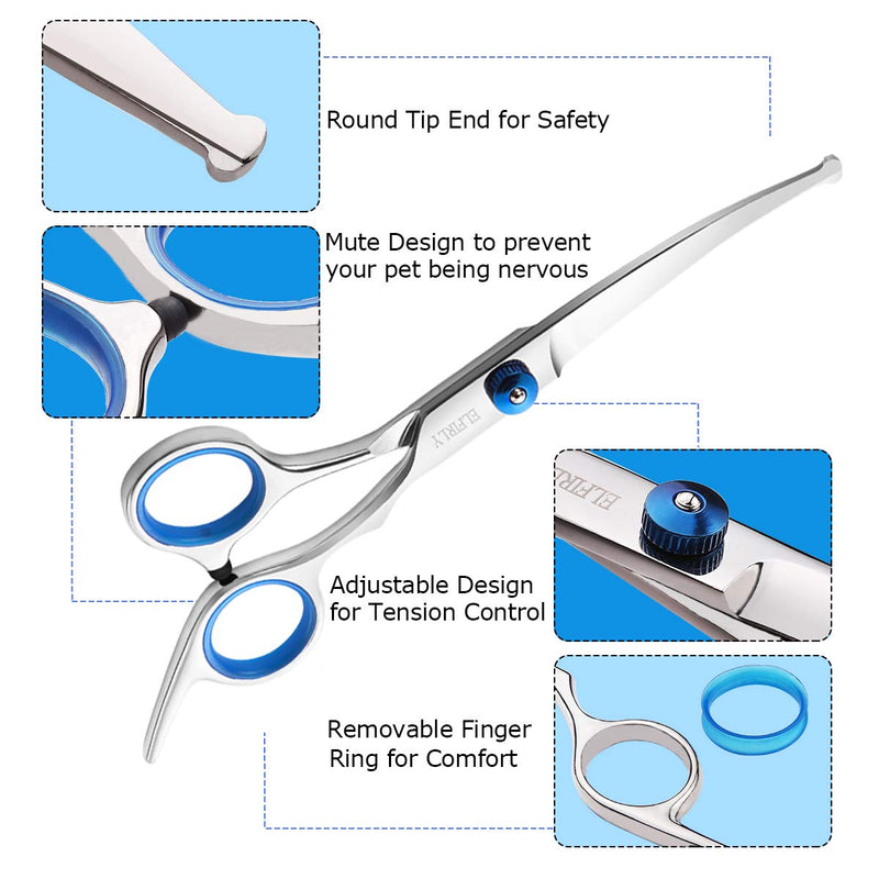 Elfirly Dog Grooming Scissors with Safety Round Tip (Straight Curved Scissors Thinning Shears and Comb for Dogs Grooming) Stainless Steel Pet Hair Trimming Scissors Kit for Dogs and Cats - PawsPlanet Australia