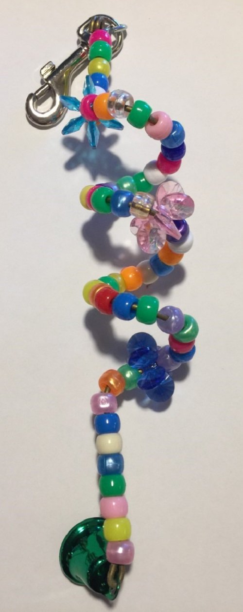 [Australia] - JellyBeadZ Small Parrot Millet Holder/Spiral Toy - 8 Inch - Pony Beads, Bells, and Spiral Brass Wire 
