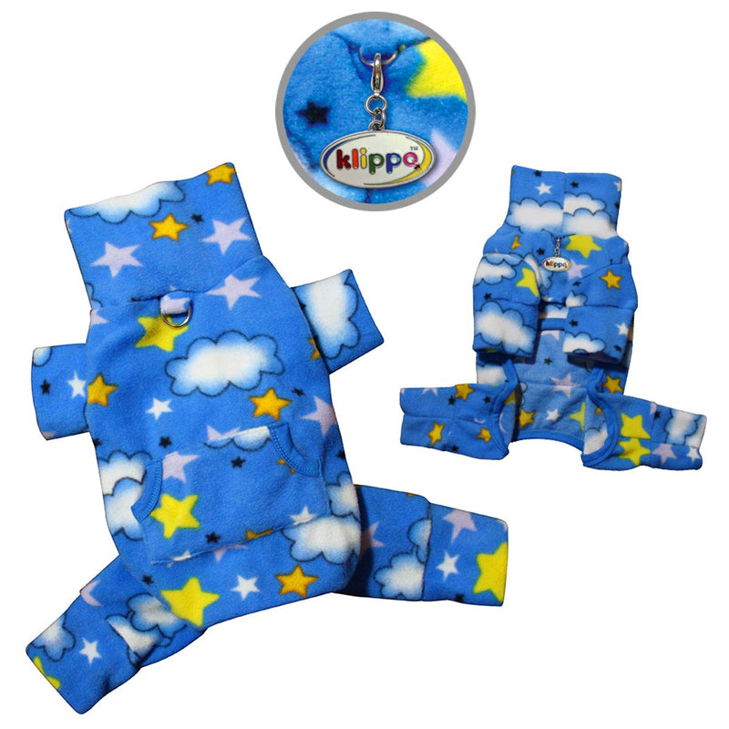 Klippo Dog/Puppy Stars and Clouds Fleece Turtleneck Pajamas/Bodysuit/Loungewear/Coverall/Jumper/Romper for Small Breeds Medium - PawsPlanet Australia