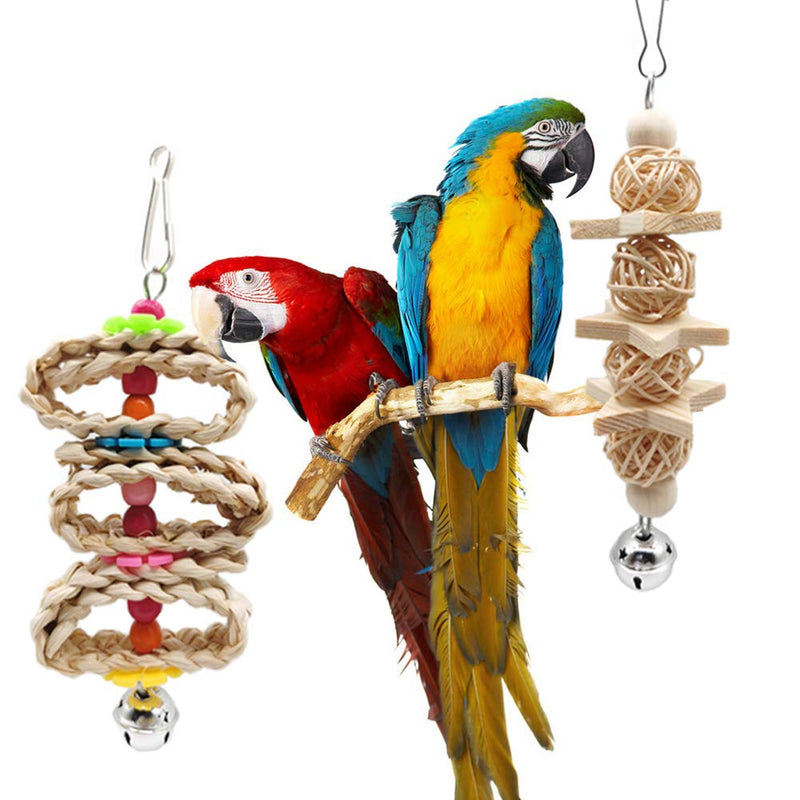 8 Packs Bird Parrot Swing Chewing Toys with Upgraded Bell, Creatiee Natural Wood Standing Hanging Hammock Bird Cage Toys for Small Parakeets, Cockatiels, Conures, Finches, Budgie, Macaws, Love Birds - PawsPlanet Australia