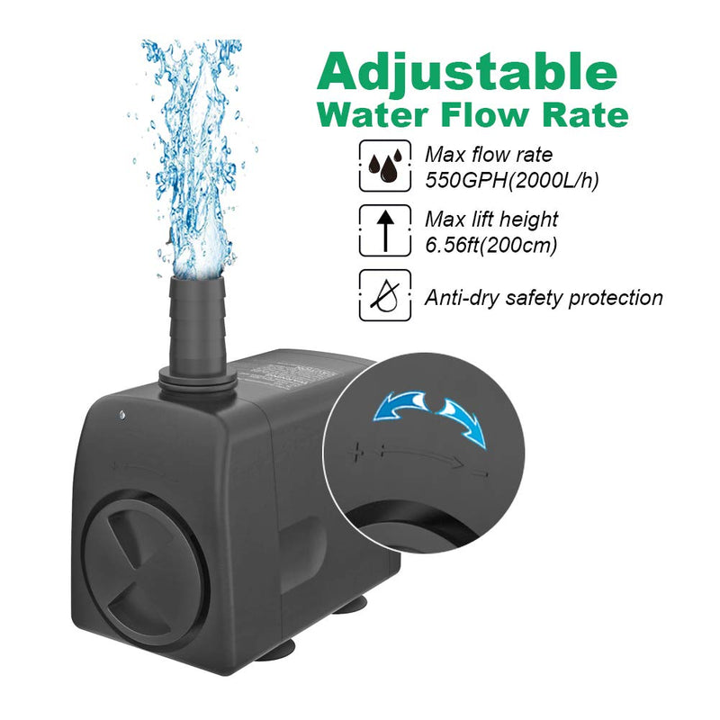 Knifel Submersible Pump 550GPH Dry Burning Protection with Ultra Quiet Desin 6.5ft High Lift for Fountains, Hydroponics, Ponds, Aquariums & More………… - PawsPlanet Australia