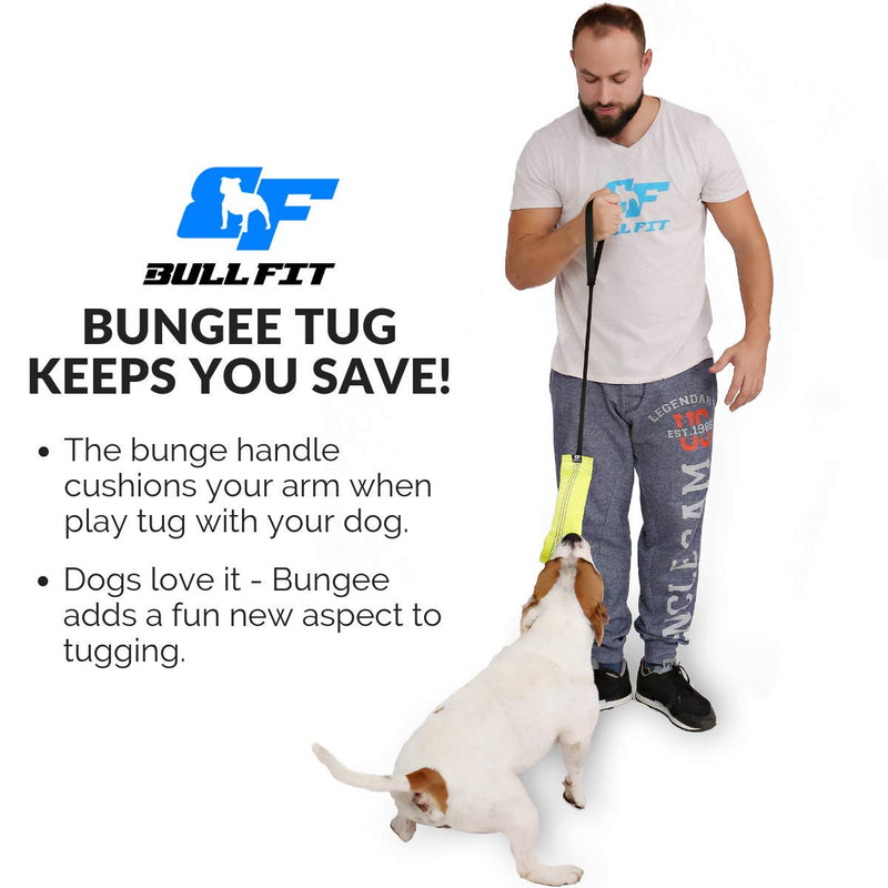 Bull Fit New Bungee Dog Bite Tug Toy - Extra Tough, Durable, Interactive Pull Toys for Medium to Large Dogs Best for Tug of War & Puppy Training - Safe Fire Hose Dog Tugger with Strong Handle 25 cm - PawsPlanet Australia