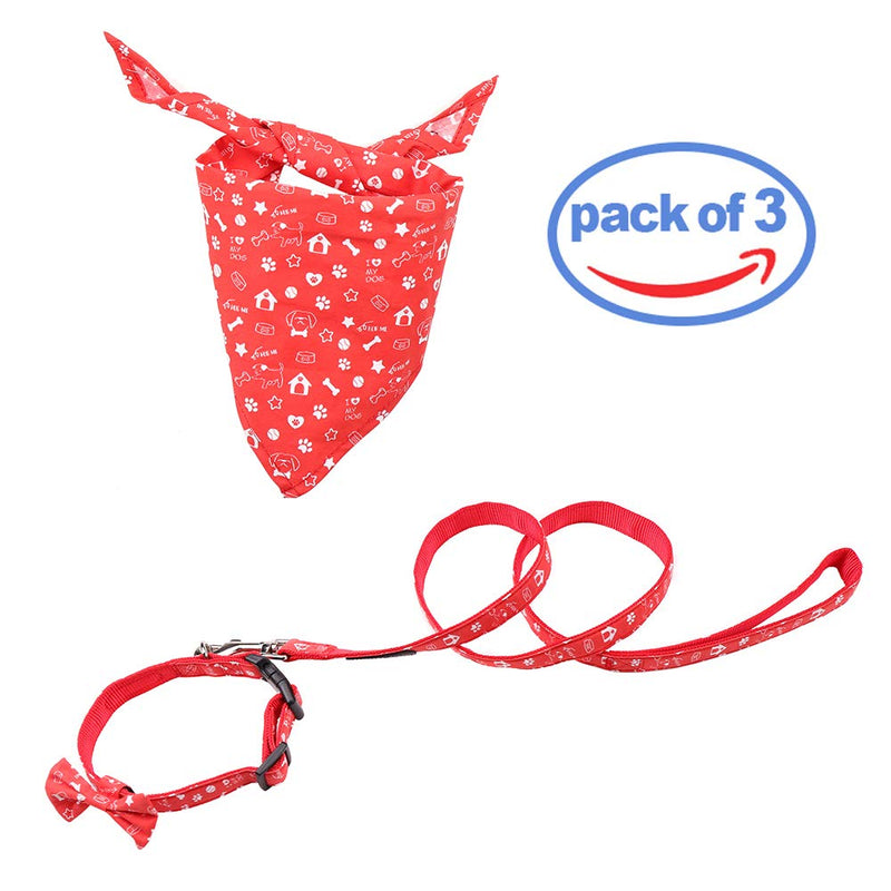 Rayzm Cotton Dog Collar/Leash & Triangle Dog Bandana 3PCS Set for small dogs, Detachable Bow-knot Collar,Adjustable Neckerchief Scarf for Dogs Cats Pets (XS) XS - PawsPlanet Australia