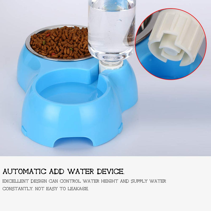 [Australia] - THEMART Double Dog Cat Bowls Premium Stainless Steel Pet Bowls No-Spill Resin Station, Pet Food Water Feeder with Automatic Water Bottle Small blue 