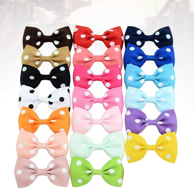 [Australia] - Beaupretty 20Pcs Bowknot Dog Hair Bows with French Barrette Clips Polka Dot Pet Puppies Yorkie Teddy Grooming Hair Accessories for Kids Children Christmas Size M 