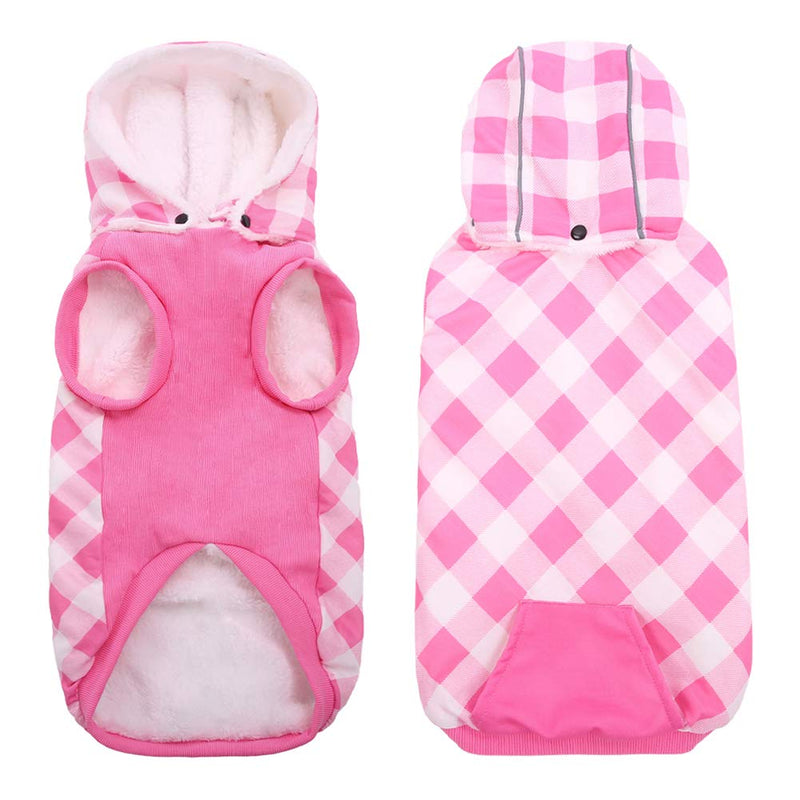 [Australia] - Kuoser British Style Plaid Dog Winter Coat, Windproof Cozy Cold Weather Dog Coat Fleece Lining Dog Apparel Reflective Dog Jacket Dog Vest for Small Medium Dogs with Removable Hat（XXS-L） XXS(Chest:12.2",Body: 8.7") Pink 