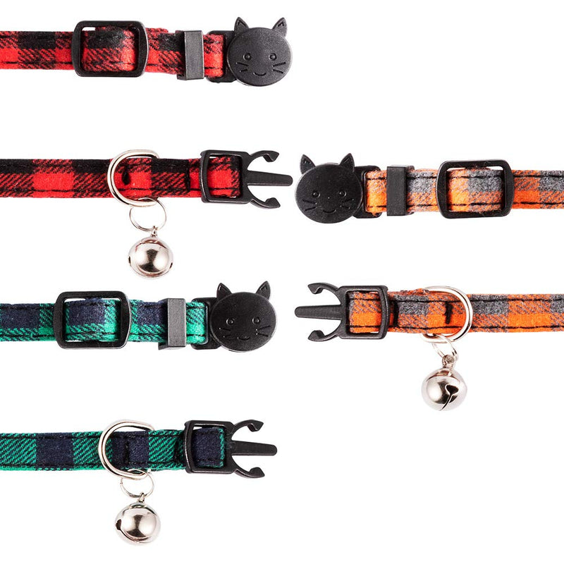 [Australia] - PUPTECK Cat Collar with Bell - 3 Pack Plaid Breakaway Cat Collar Set, Adjustable Safety Puppy Collars,Orange Red Green Orange 