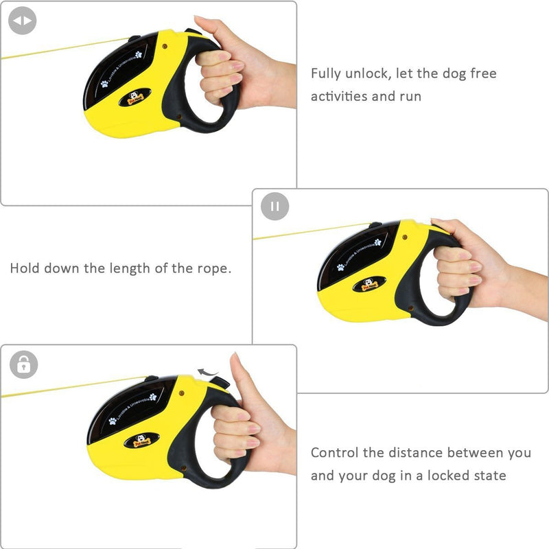 [Australia] - Pet Neat Retractable Dog Leash with Break and Lock Button - Free eBooks - Premium Quality - 10 Ft - Suitable for Small and Medium Dogs - Up to 44 lbs Yellow Color 