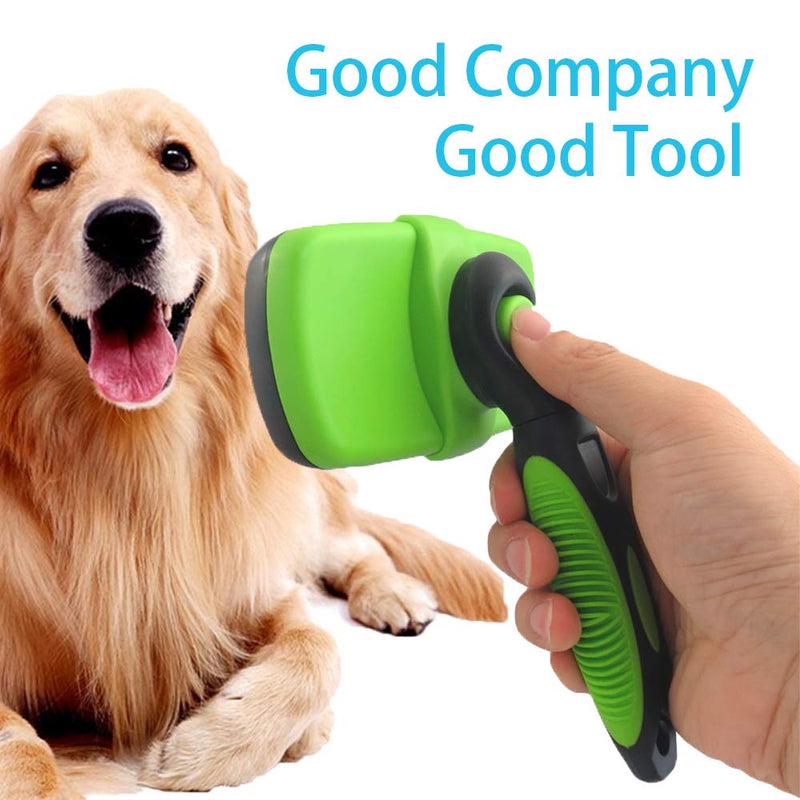 [Australia] - Pet Brush Self Cleaning Slicker Brush – 2019 for Dogs and Cats Including Easy Self-Cleaning Button, Soft Designed Grip Hand, Eliminates Loose Undercoat & Tangles Shedding & Hairballs(Green) 