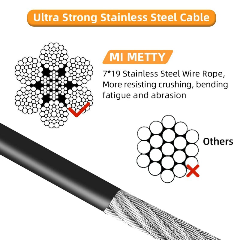 Mi Metty Dog Cable Tie-Out 10ft (3M) Chew-Proof Dog Leads for the Garden, Dog Lead for Large Dogs up to 253lbs, Dog Runner Tether Line for Outdoor Black 10ft (3M) - PawsPlanet Australia